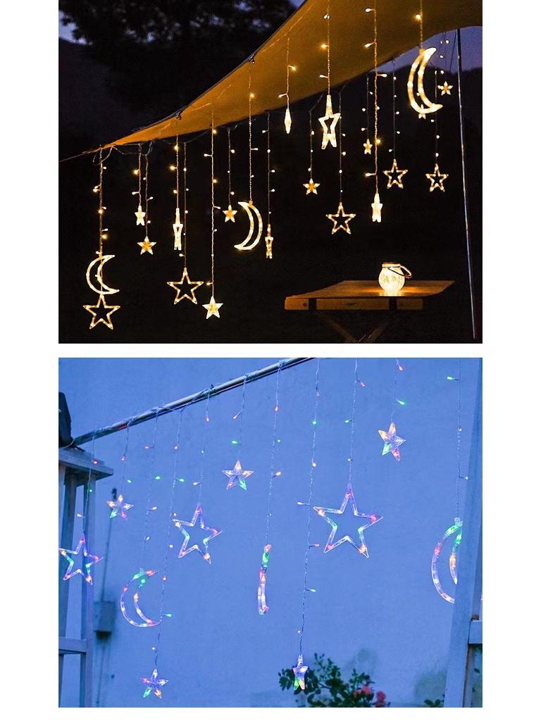 LED Weihnachts Vorhang Lichterkette mit Glocken, Rentier und Baum Dekoration für den Innenbereich