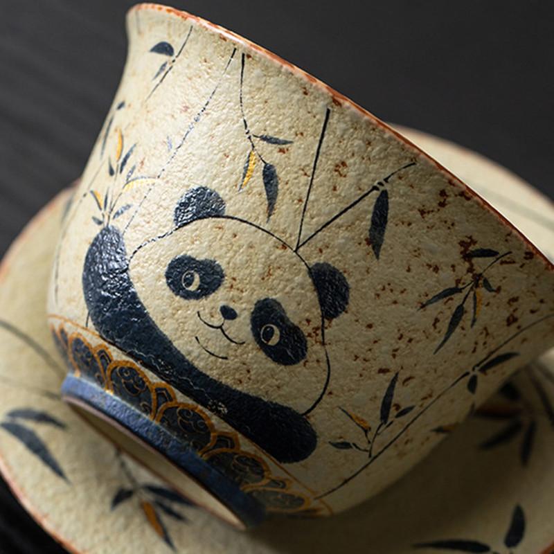 110ml Chinese Ceramic Gaiwan Handmade Panda Bamboo Leaf Tea Tureen Travel Portable Tea Bowl Household Teaware Accessories