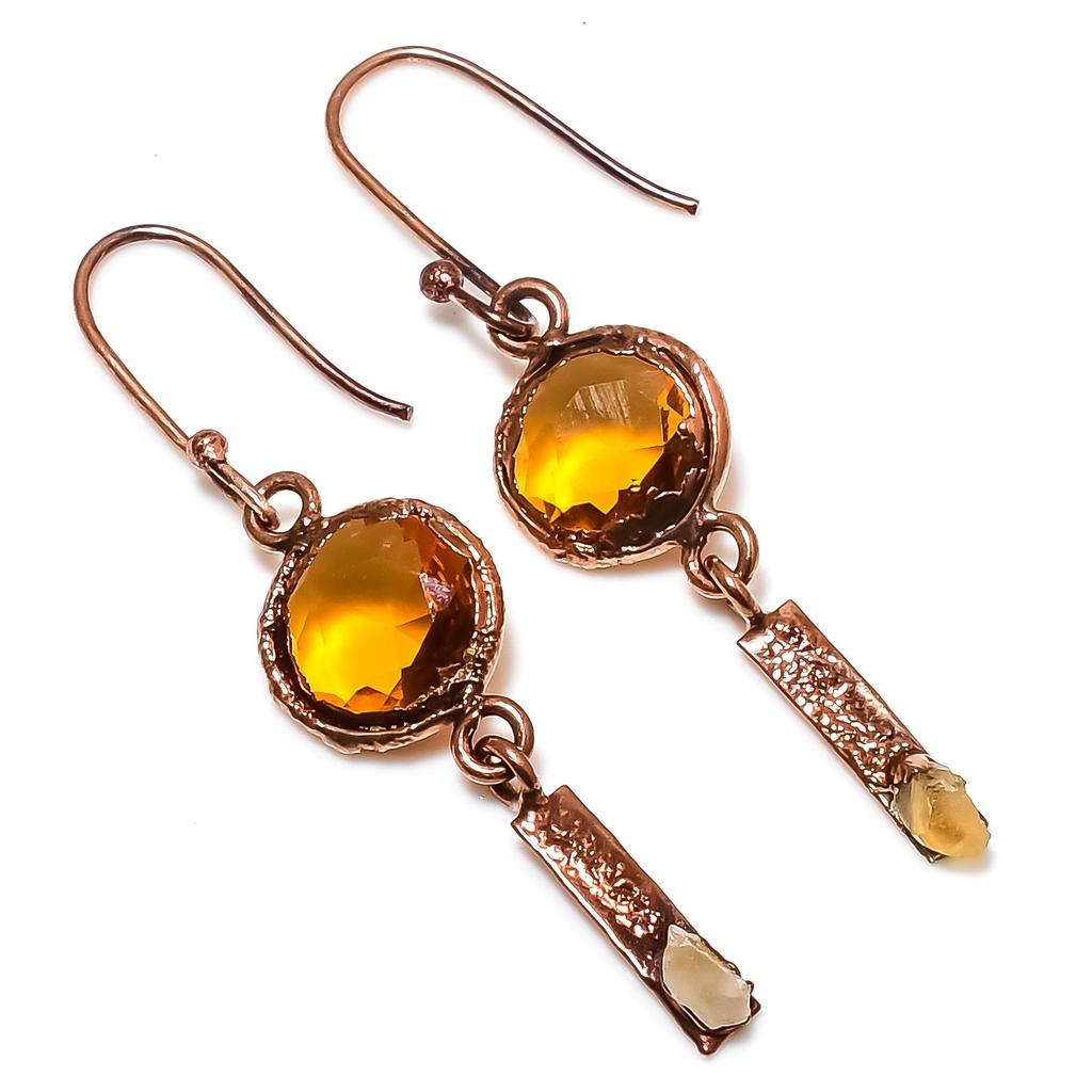 Citrine Earrings, Copper Electroformed Gemstone Jewelry, Handmade Earrings, For Thanksgiving