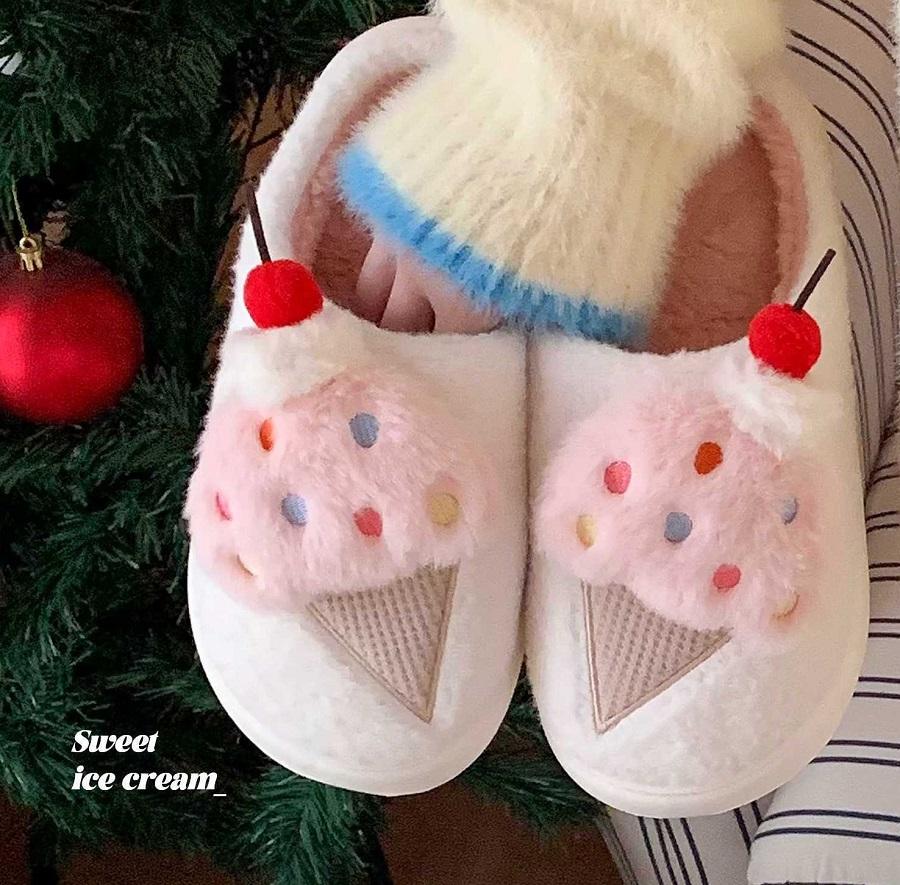 

New unique fun ice cream slippers young girls winter home shoes snug bedroom slipper women s warm furry slides cloud slippers 36-37 розовый