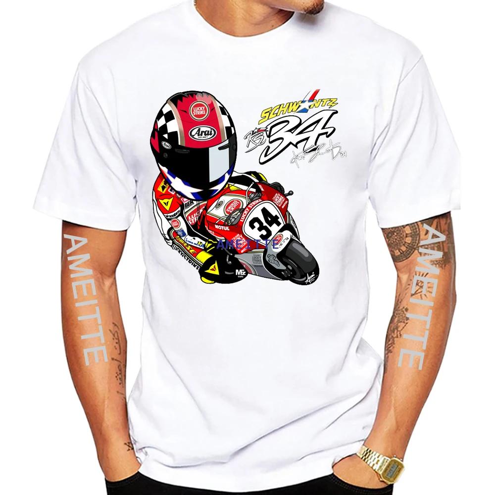 Kevin Schwantz 34 Leggenda delle Gare GP Anni '90 T-Shirt Estiva Uomo Manica Corta Sport d'Avventura Casual Top Bianco Uomo Motociclista Magliette
