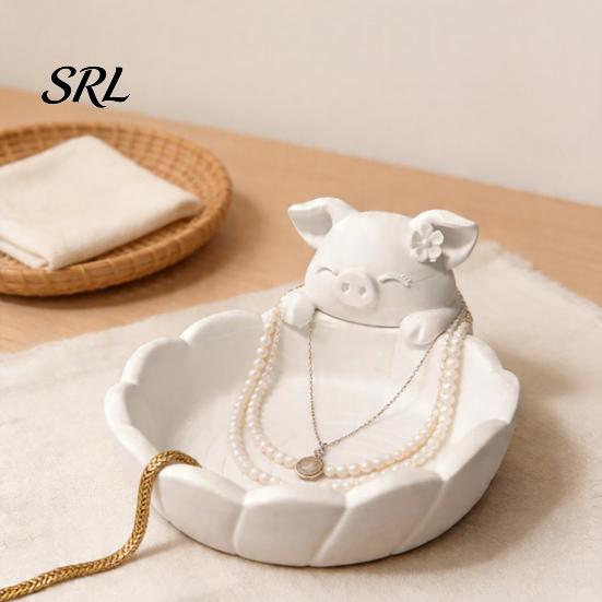 Regalo para Amantes de los Cerdos Lindo Bol de Almacenamiento de Pétalos, Bandeja de Impresión 3D PLA con Acabado Mate, Accesorios Minimalistas para el Hogar Bandeja Organizadora de Joyas y Baratijas Tocador