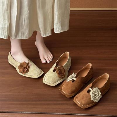 French Retro Niche Flower Square Head Shoes Girl 2025 Summer and Autumn Flat Soft Sole Fairy Wind Handmade Grandma Shoes Children