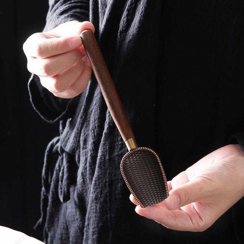 Kung Fu tea, copper alloy tea, tea dial, tea ceremony six gentlemen solid wood, tea tool teaspoon, tea shovel teaspoon