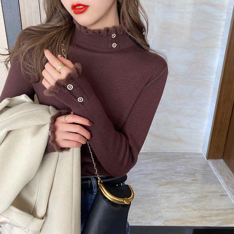 Women's One-Piece Fleece Sweater, Warm 2024 Autumn/Winter Design, Fashionable Thick Half-High Collar Base Layer Top.