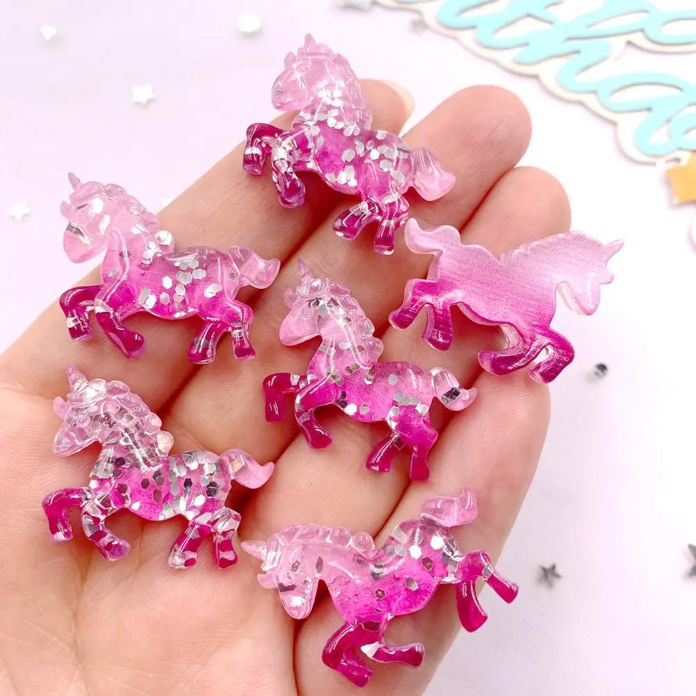 6PCS Colorful Resin Glitter 3D Unicorn Horse Flat Back Rhinestone Wedding Scrapbook Gems Applique DIY Jewelry Accessories
