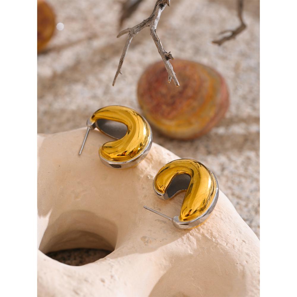 Eetit Glossy Stainless Steel C-Shape Unusual Waterproof Earrings Versatile Daily Texture Geometric Attractive Jewelry Gift