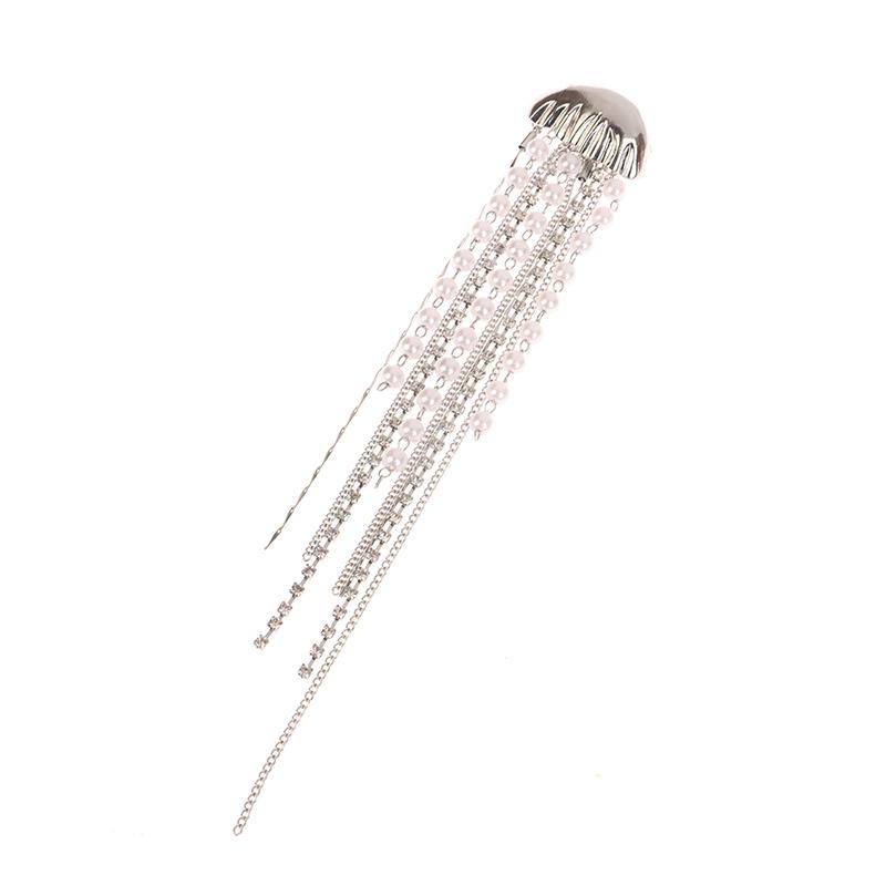 1Pc Long Pearl Tassel Jellyfish Brooch Women Diamond-Encrusted Pearl Tassel Corsage Badge Pins Suit Jacket Pin Clothing Gifts