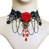 Gothic Lace Choker Necklace Earrings Set Victorian Choker Necklace with Pendant Halloween Costumes Jewelry Accessories