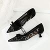 Fashion Sexy Lace Kitten High Heels Women Pumps Bowknot Low-heel Women Shoes Leopard Print Sexy Party Shoes Large Size 43 Ladies Shoes
