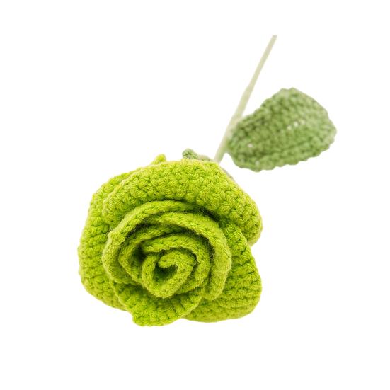 Handmade Crochet Rose Flower Knitted Rose Bouquet with Leaves Valentine's Day Anniversary Birthday Artificial Rose Gift for Women Teacher Mom Friend