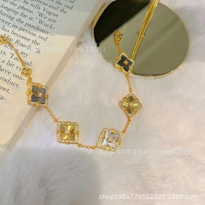 Buccellati Armband Kleeblatt Fünfblättrig Laser Diamant Doppelseitig Mädchen Retro Hof