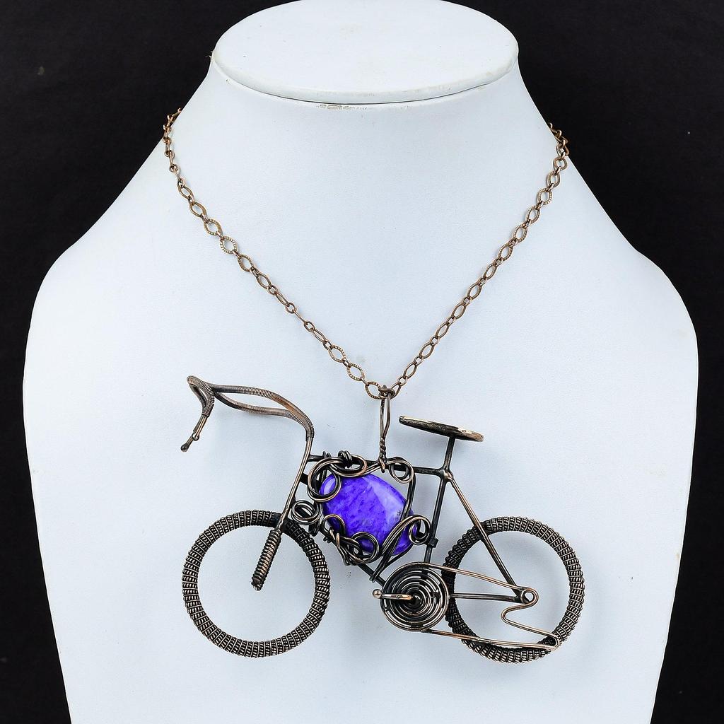 Charoite Pendant Copper Wire Wrapped Jewelry Handmade Cycle Pendant Gemstone Pendant Antique Jewelry Copper Wire Wrap Pendant Gift For Women