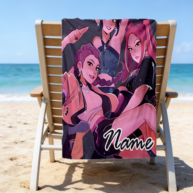 1pc KPop Demon Hunters28 Beach Towel with Custom Name, Beach/Swimming/Bath/Picnic/Camping Towel, Suitable for Seaside Beaches