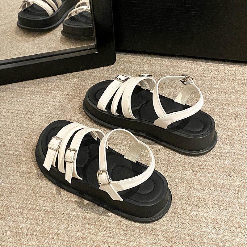 One-word Buckle with Muffin Thick Sole Fashionable Versatile Sandals Women's 2025 Summer New Models with Skirts Popular Women's Sandals