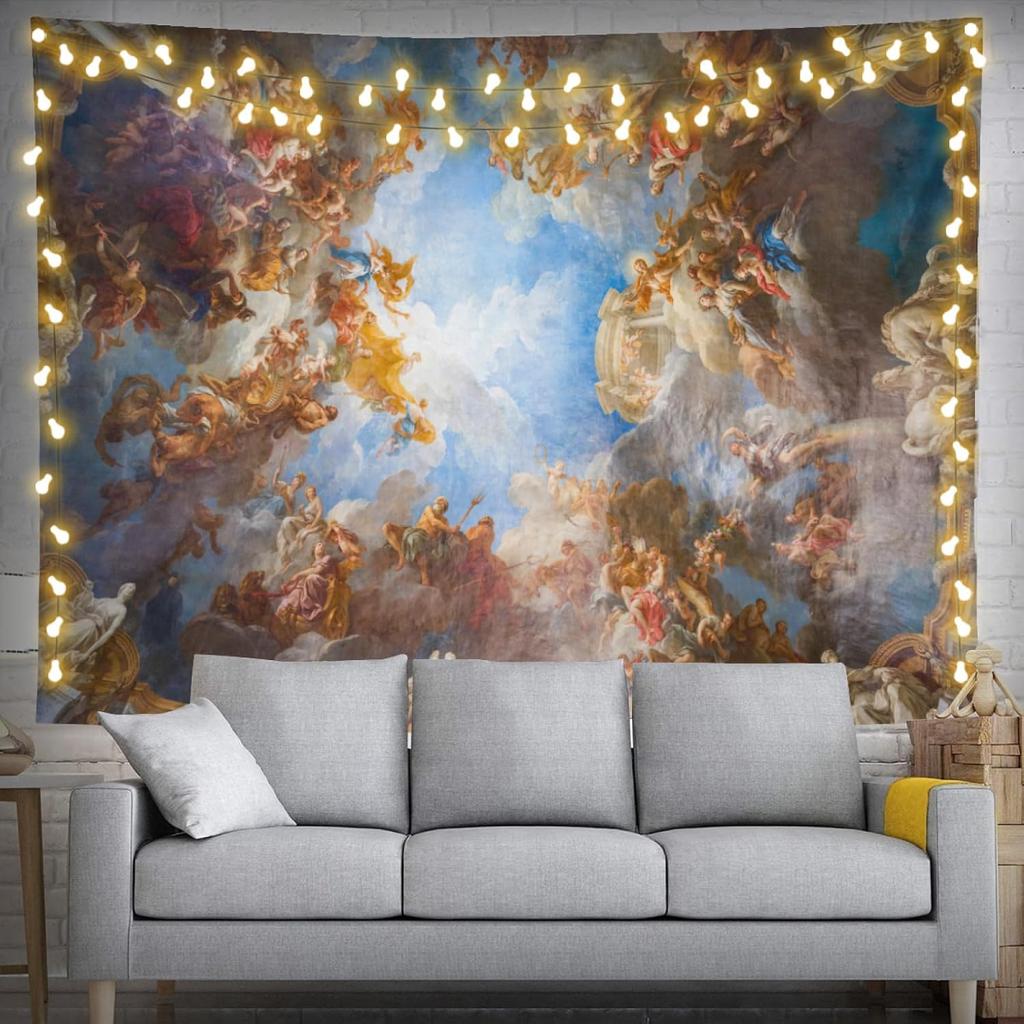 Vintage ParisPalace Renaissance Tapestry with Angels Ceiling Wall Hanging for Academia Room Decor Painting Aesthetic Art God