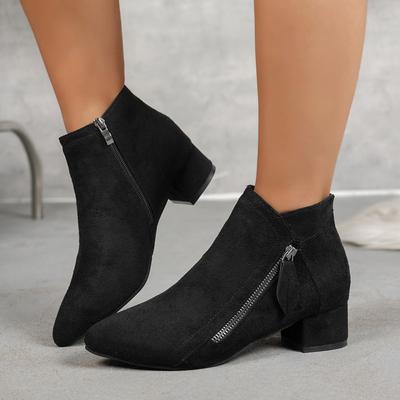 Large Size  Boots Pointed Toe Square Heel Women's Ankle Boot Autumn Winter  Side Zipper Style Outgoing Ladies Boot