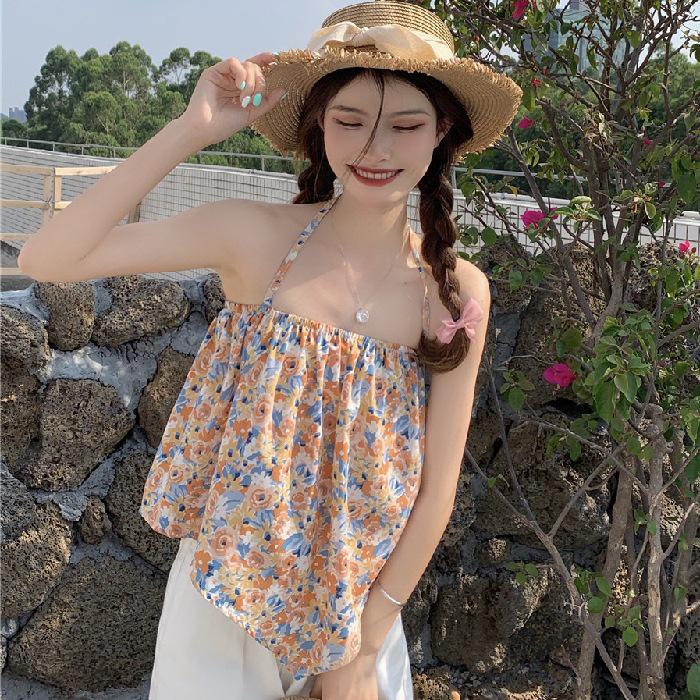 

Свежая цветочная майка-халтер: Женский летний топ в пляжном стиле Size 1: 80-110 lbs (M)