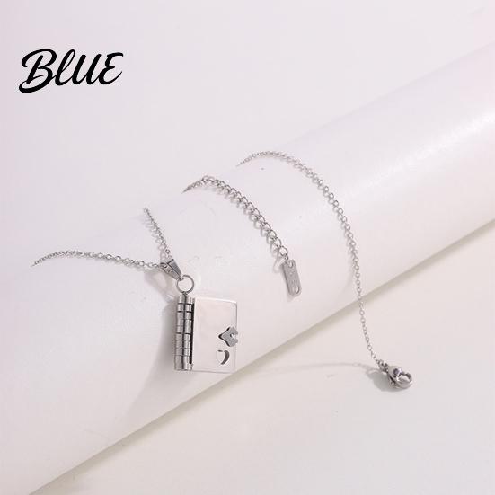 Mini Book Charm Necklace Titanium Steel Openable Pendant Literary Themed