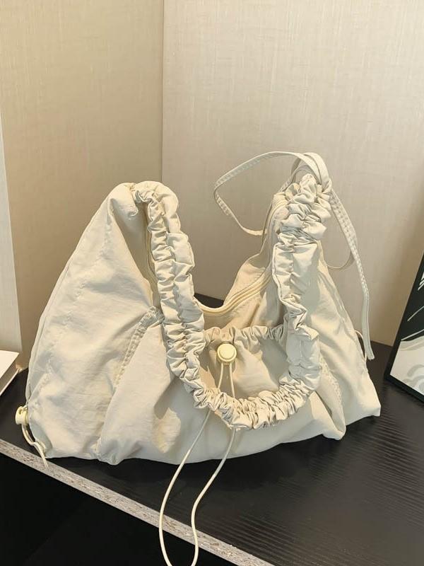 Nylon Folded Shoulder Bag For Women With Drawstring Design For Casual Travel