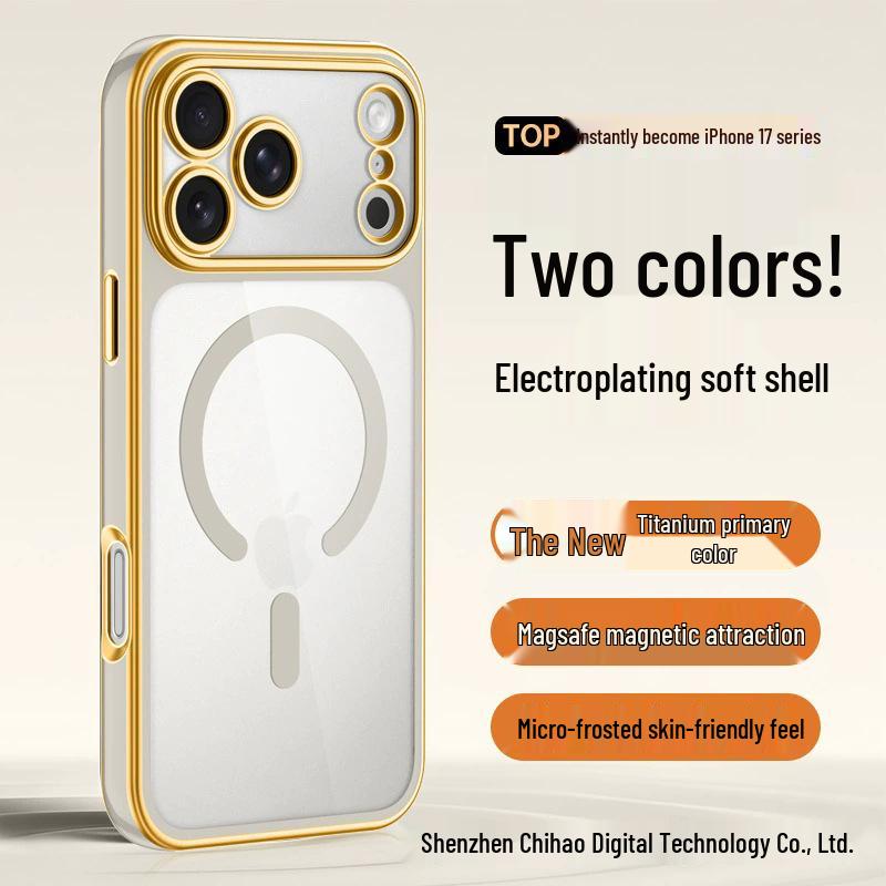 iPhone 17 Pro Max Transparent Two-tone Electroplated Magnetic Phone Case with Apple 16 Lens Full Coverage, Soft.