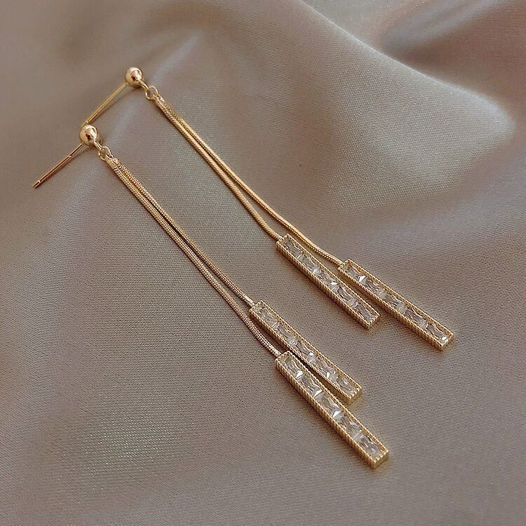Silver needle long fringed earrings for women, light luxury atmospheric zircon earrings, high-end personalized earrings. 925 silver needle