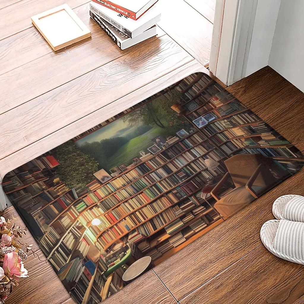Bookshelf Area Rug for Teen Study Room Decor Library Book Print Carpet Vintage Bookshelf Living Room Doormat Bookcase Floor Mat