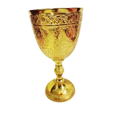 Brass Goblet Embossed Design,Premium Goblet Champagne Flutes Coupes Wine Drinking Glass,Tumbler Cups for Water