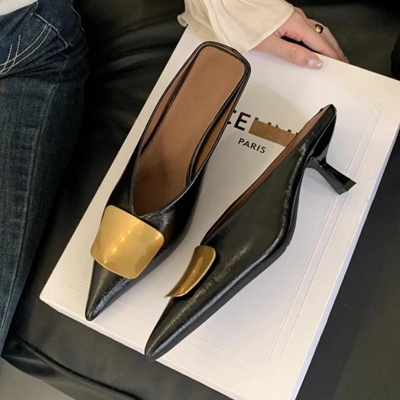 

Модная Роскошная Женская Обувь Туфли на Высоком Каблуке Туфли-Мюли Обувь с Острым Носком Босоножки на Каблуке для Женщин Элегантные Вечерние Шлепанцы 2025 Дизайнерская Обувь Zaoatos 37 чёрный