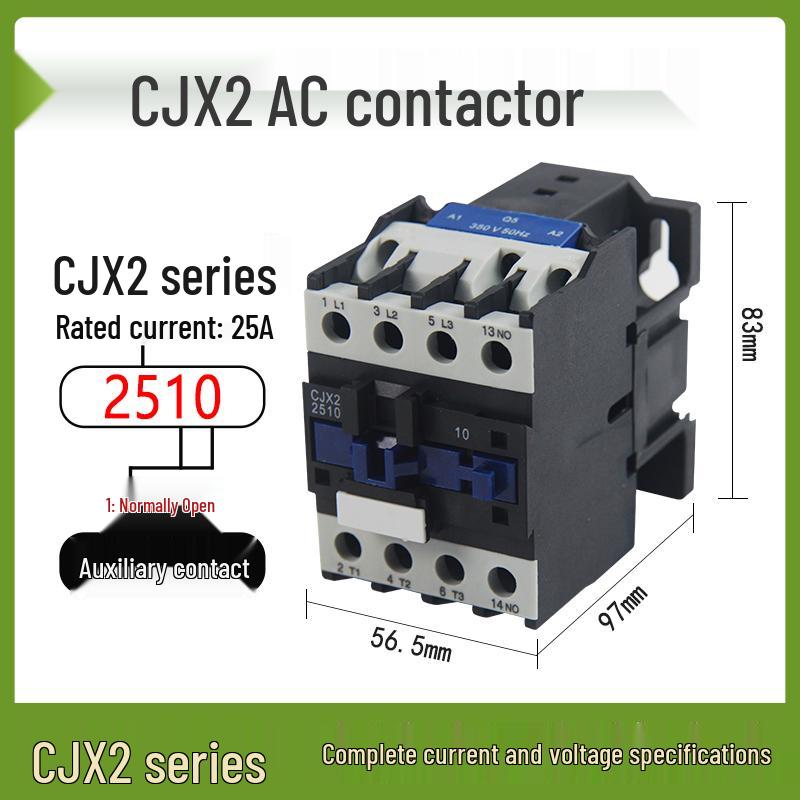 AC Contactor CJX2 Series: 1210, 0910, 1810, 2510, 3210 - Single-phase 220V, Three-phase 380V, 12A