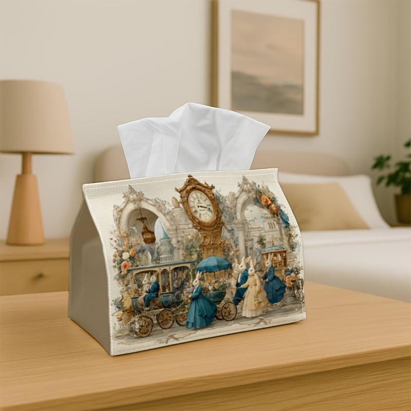 1pc Classic Baroque Storybook Easter Tissue Holder - Victorian Easter Town Scene, Suitable for Office, Parties, And Car for Living Room, Kitchen, Even
