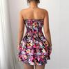 Beach Vacation Style Colorful Print Elastic Strap Short Skirt Flounce Dress Cake Dress One Shoulder Sleeveless Summer