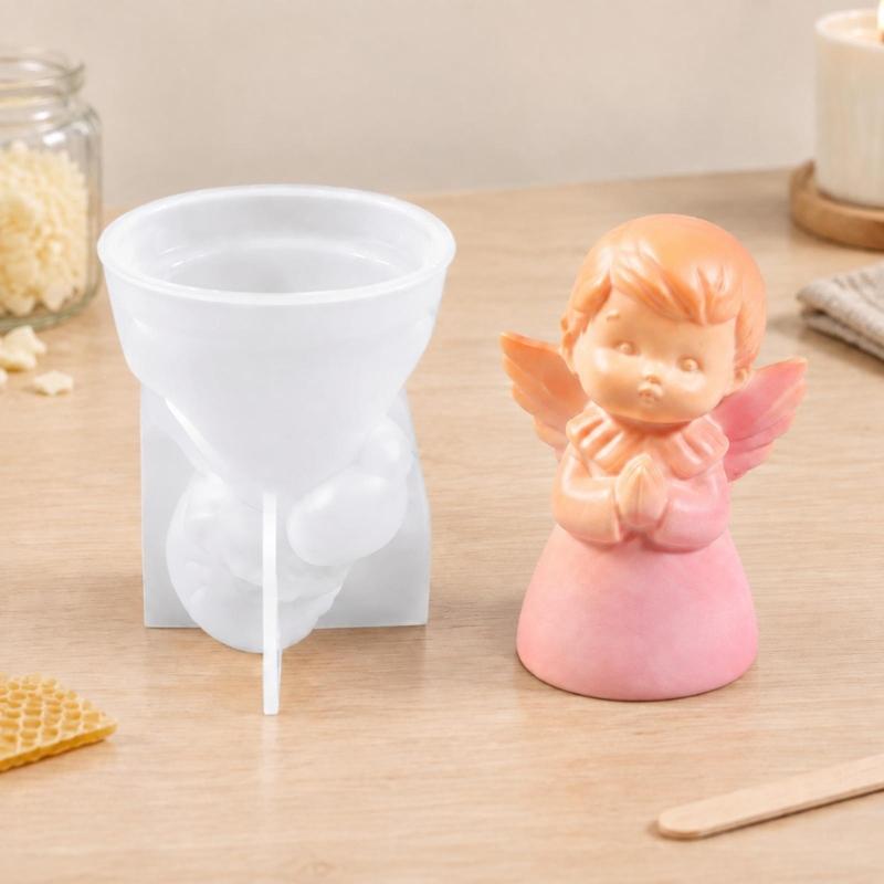 Flexible Silicone Angel Molds for Candle Making and Resin Casting with a Sculpted Figure Cavity for Detailed Crafts