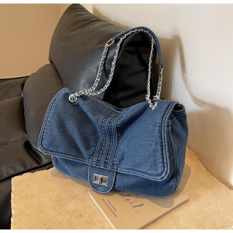 Denim Women's Large Capacity Chain Shoulder Commuting Bag