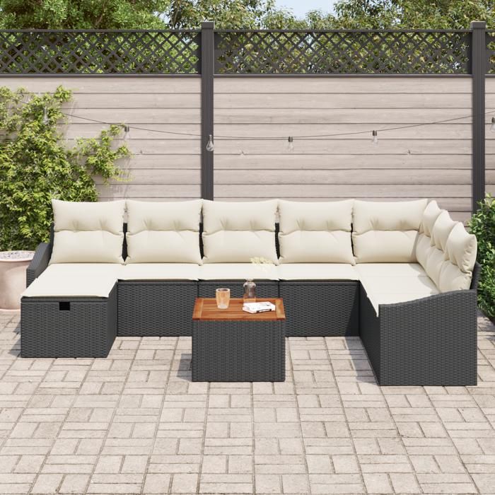 VidaXL Ensemble de canapé de jardin 9 pièces avec coussins noirs en poly rattan 3359579