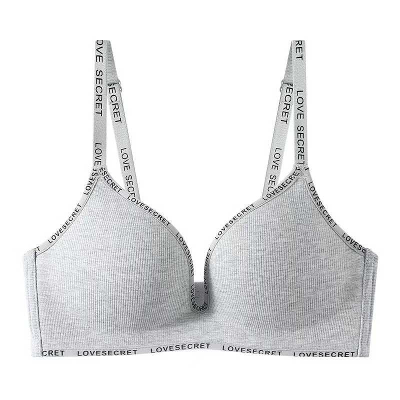 Grey Ribbed Wireless Bra with Lovesecret Letter Print Adjustable Straps S серый