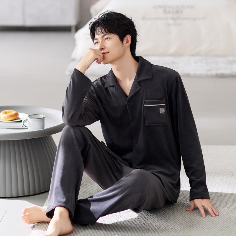 Pajamas Men'S Winter Coral Fleece Men'S Island Fleece Winter Thickened Fleece Men'S Autumn And Winter Loungewear Set