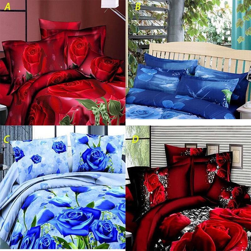 Luxurious 4pcs Printed 3d Bedding Set Queen Size With Elegant Quilt Cover And Soft Pillowcases