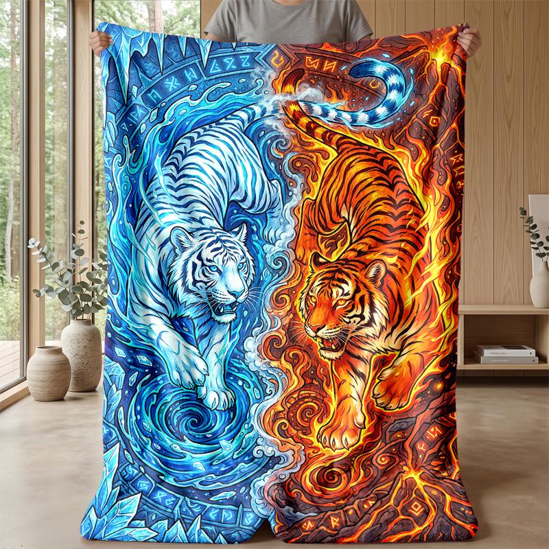 Tiger Yin Yang Fusion Theme Blanket Lightweight Warm Flannel Blanket Decorative Throw Blanket for Home Decoration