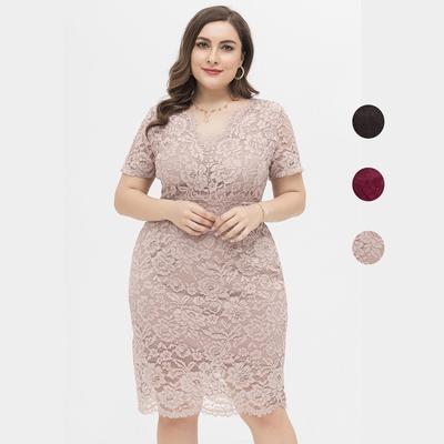 Vestido feminino plus size, ajuste relaxado, floral, renda recortada, decote em V, manga curta, midi, coquetel, roupa diária, trabalho, escritório, roupas XL-4XL