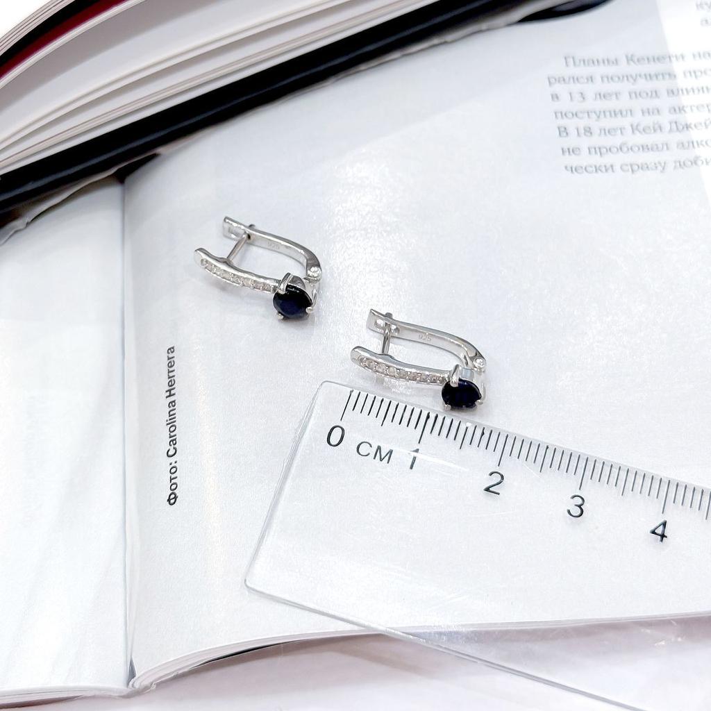 Stříbrné náušnice s přírodním safírem 1,501 karátu, kubická zirkonie (2164968)
