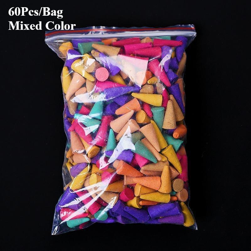 

60Pcs Natural Mixed Incense Cones Lavender Sandalwood Rose Anxiety Relief Fragrance Yoga Meditation Tea Room Home Decorations 60Pcs