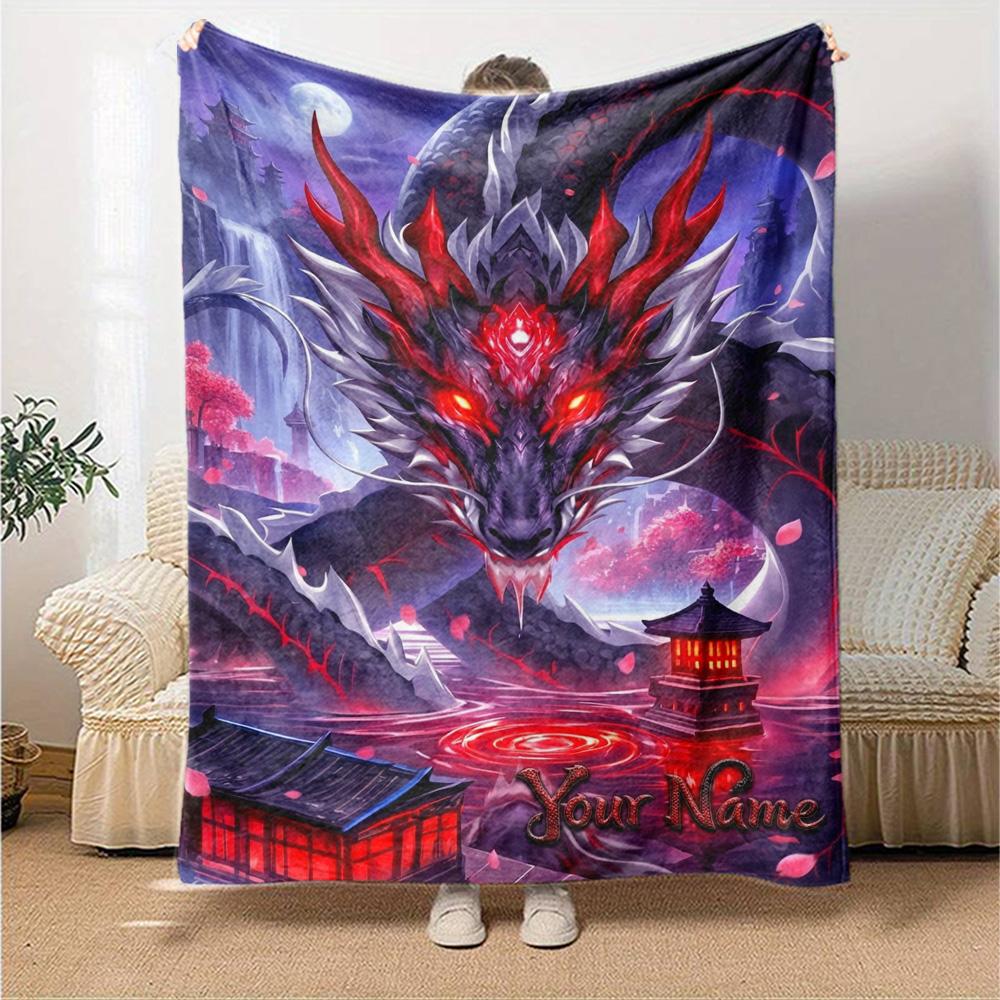 Name Custom Dragon Art Print Flannel Blanket High Quality Warm Comfortable Cover for All Seasons Perfect for Gifts Home Decor