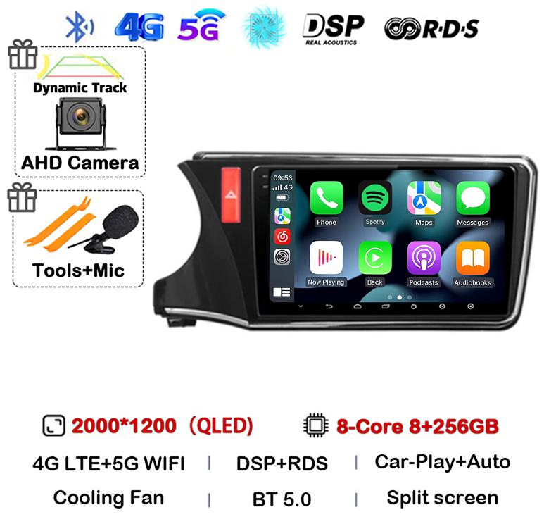 Android 14 Carplay Auto Car Radio For Honda CITY 2014 2015 2016 2017 2018 2019 Multimedia Stereo Player GPS 4G+WIFI 360 Camera