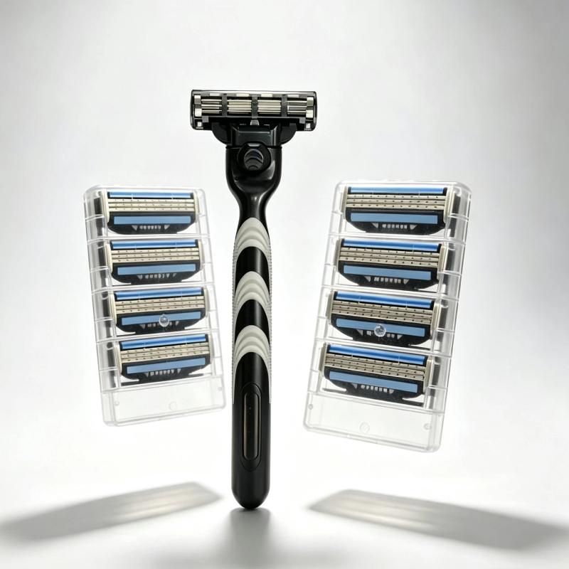 Mens Manual Shaving Razor With Non Slip Handle Sharp Smooth Blades Extra Refills For Daily Grooming Home Travel Use