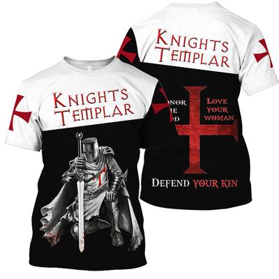European Retro Templar Print Pánská trička Móda Ležérní Tričko s krátkým rukávem Oversized Tričko Knight Streetwear Tops Pánské Cothing
