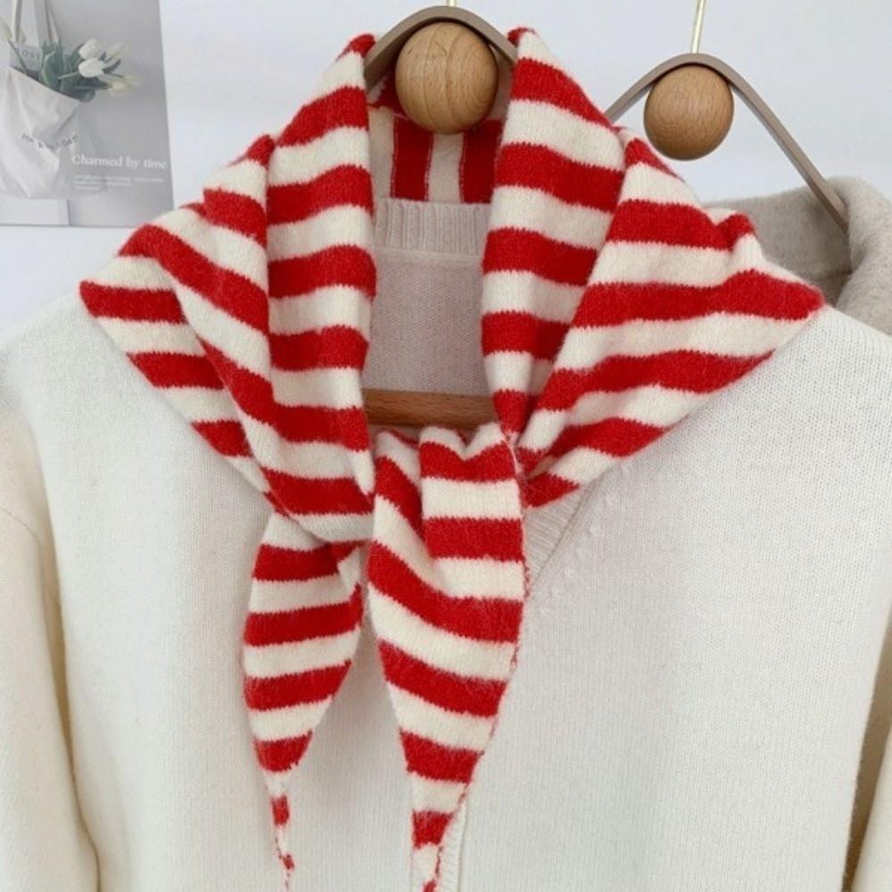 Fashion Soft Knitted Triangular Scarf Warm Wool Striped Pattern Wool Scarf Versatile Design Triangle Scarf Daily Outfit
