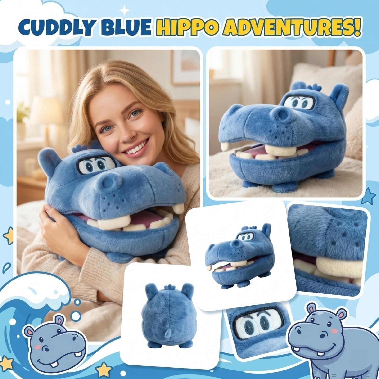 

Plush Hippo Stuffed Animal Soft Toy Large Size Cartoon Style Durable Fabric Comfortable Texture Safe for Children and Collectors One Size синій