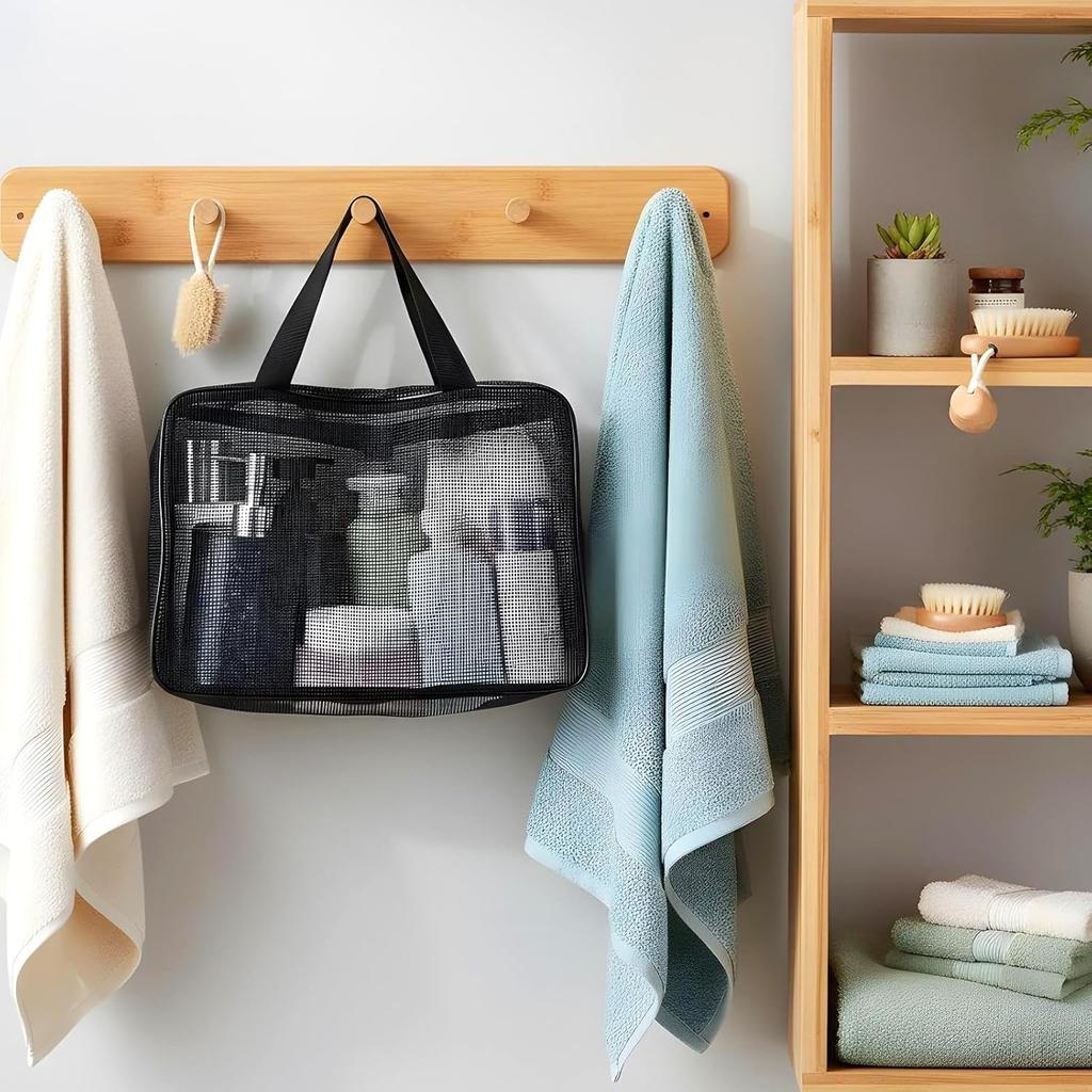 Mesh Shower Caddy Bag, Portable Toiletry Shower Tote Quick Dry Portable Tote Bag Zipper Toiletry Organizer Bags for College Dorm Bathroom Swimming