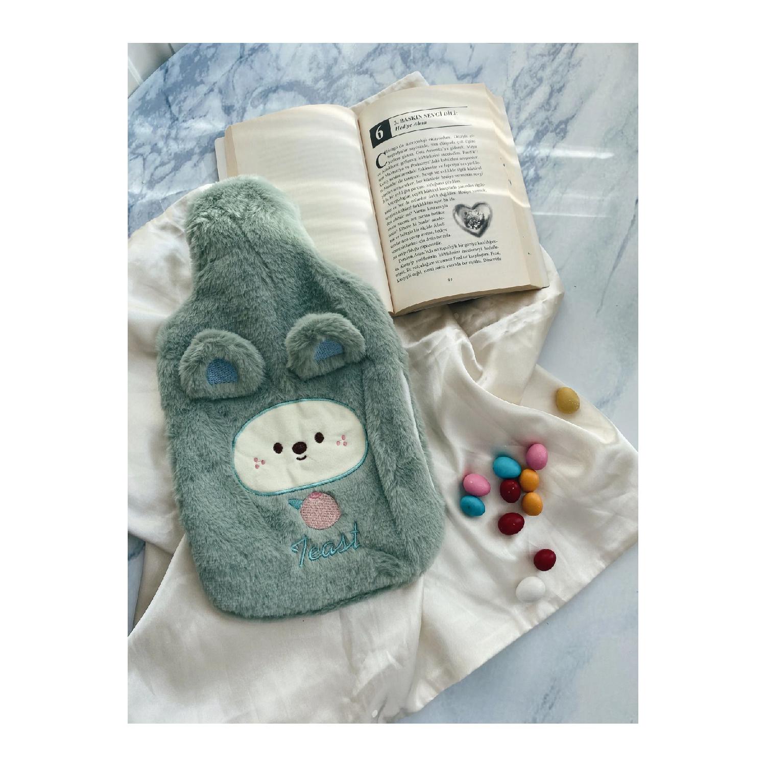 

Green Plush Covered Teddy Bear Emoji Hot Water Bag 2 Liters